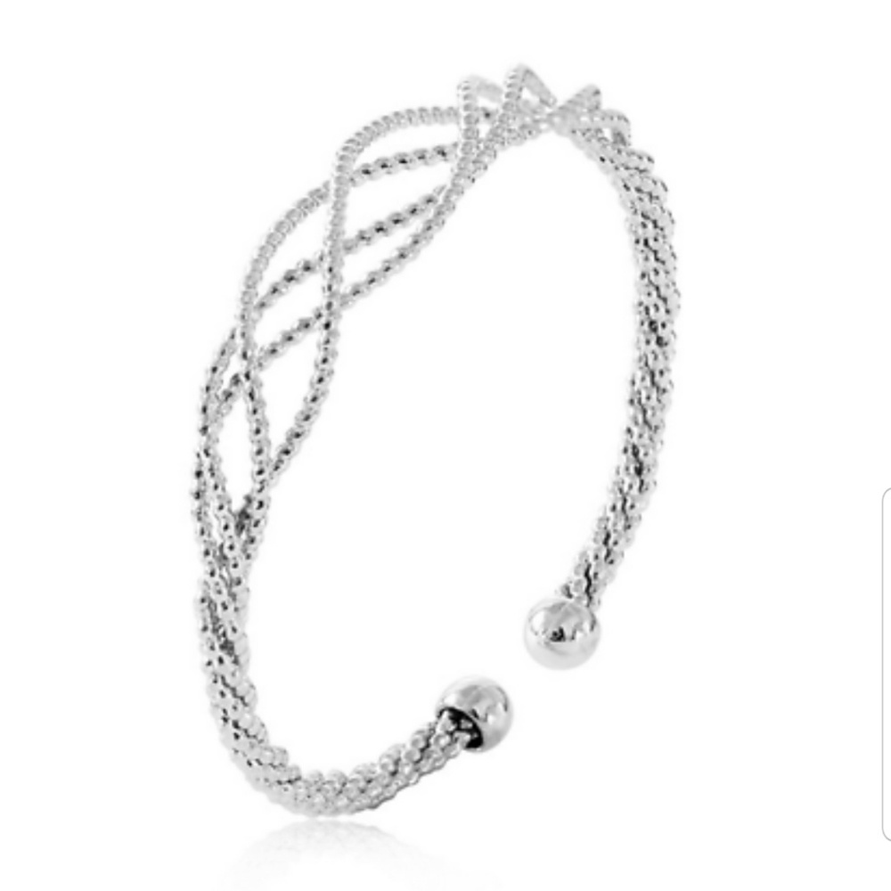 Braid Weave Silver Plated Open Cuff Bracelet
